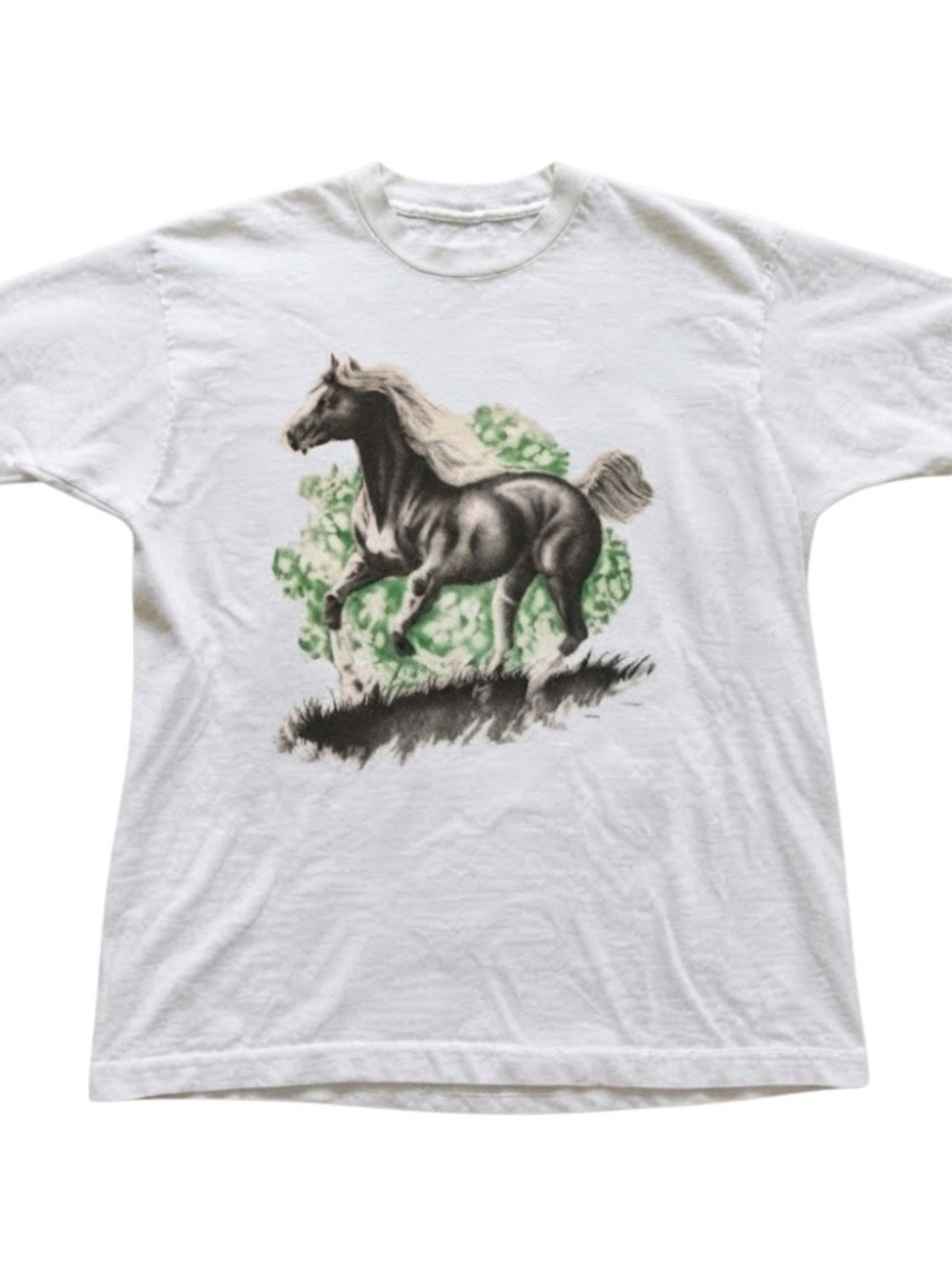 Nature Floral Running Horse Graphic Cotton Gildan T-Shirt